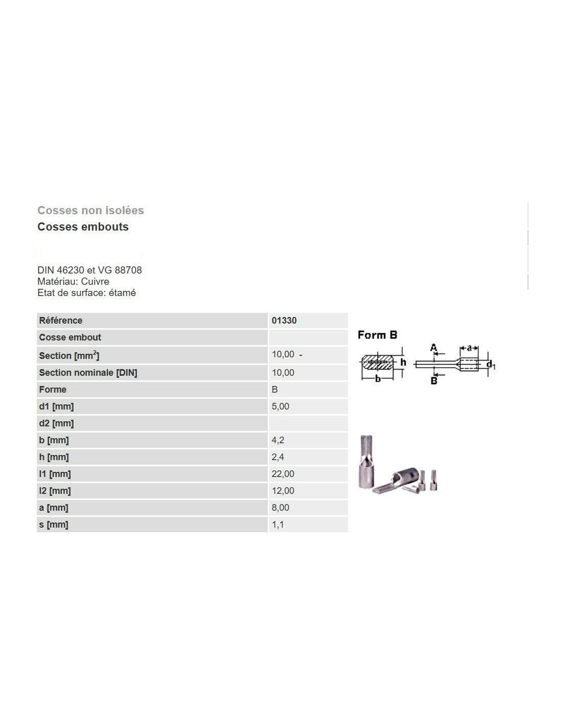 Cosses à sertir pour câble 10-16 mm² - Borne 10 mm