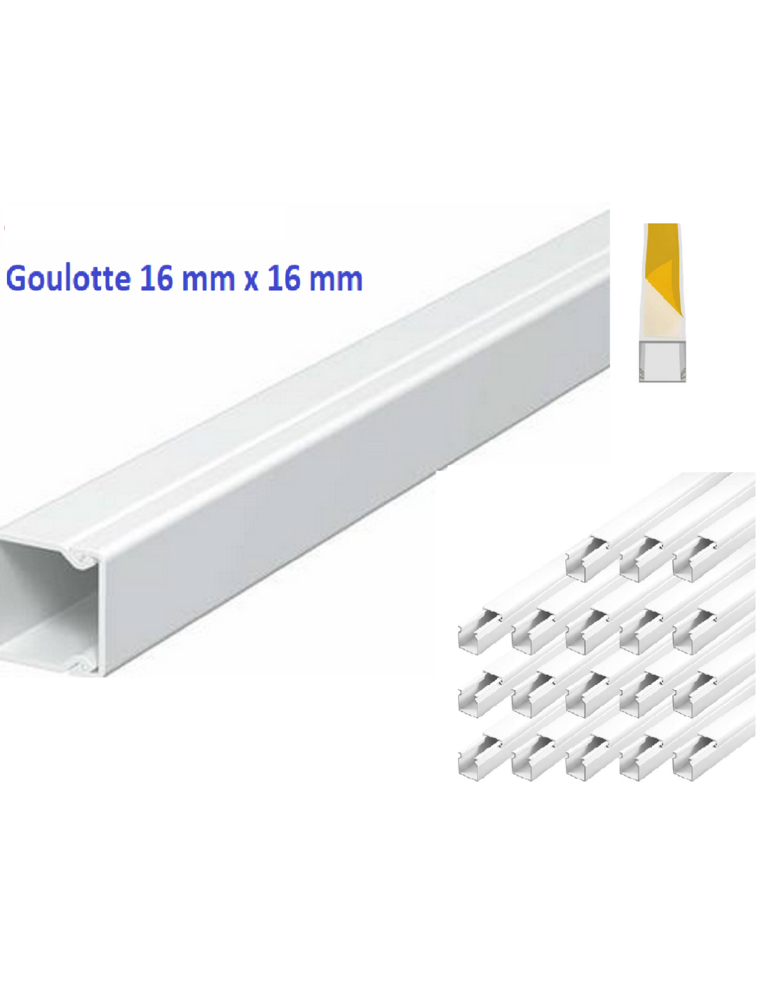 Goulotte / conduit électrique 2 mètres en PVC blanc, différentes tailles